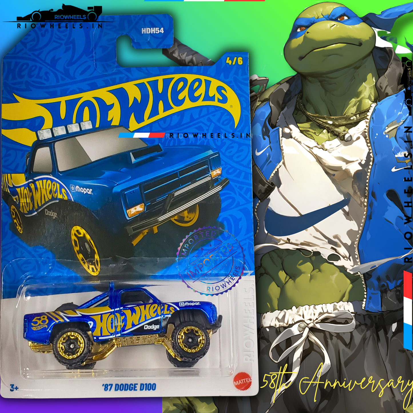 449/- || IMPORTED 87 DODGE D100 - 58TH ANNIVERSARY EDITION - HOT WHEELS