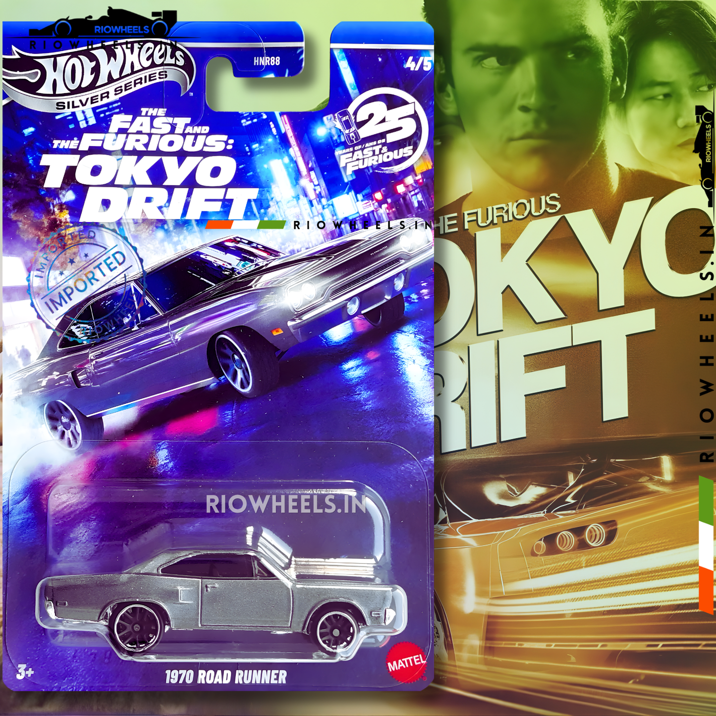 649/- || IMPORTED 1970 ROAD RUNNER - SILVER SERIES - FAST AND FURIOUS TOKYO DRIFT - HOT WHEELS