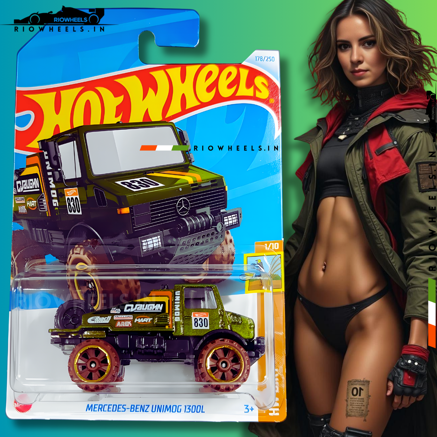 679/- || MERCEDES-BENZ UNIMOG 1300L - HOT WHEELS || ARMY GREEN