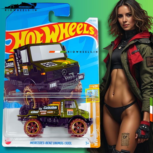 679/- || MERCEDES-BENZ UNIMOG 1300L - HOT WHEELS || ARMY GREEN