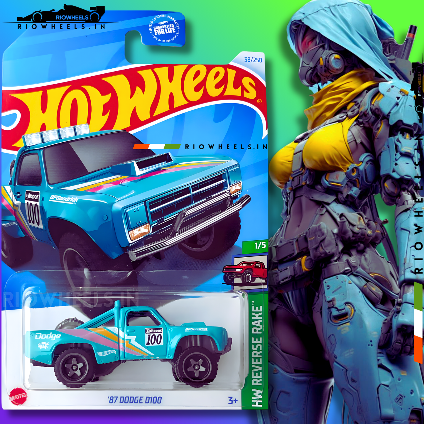 389/- || 87 DODGE D100 || CYAN - HOT WHEELS